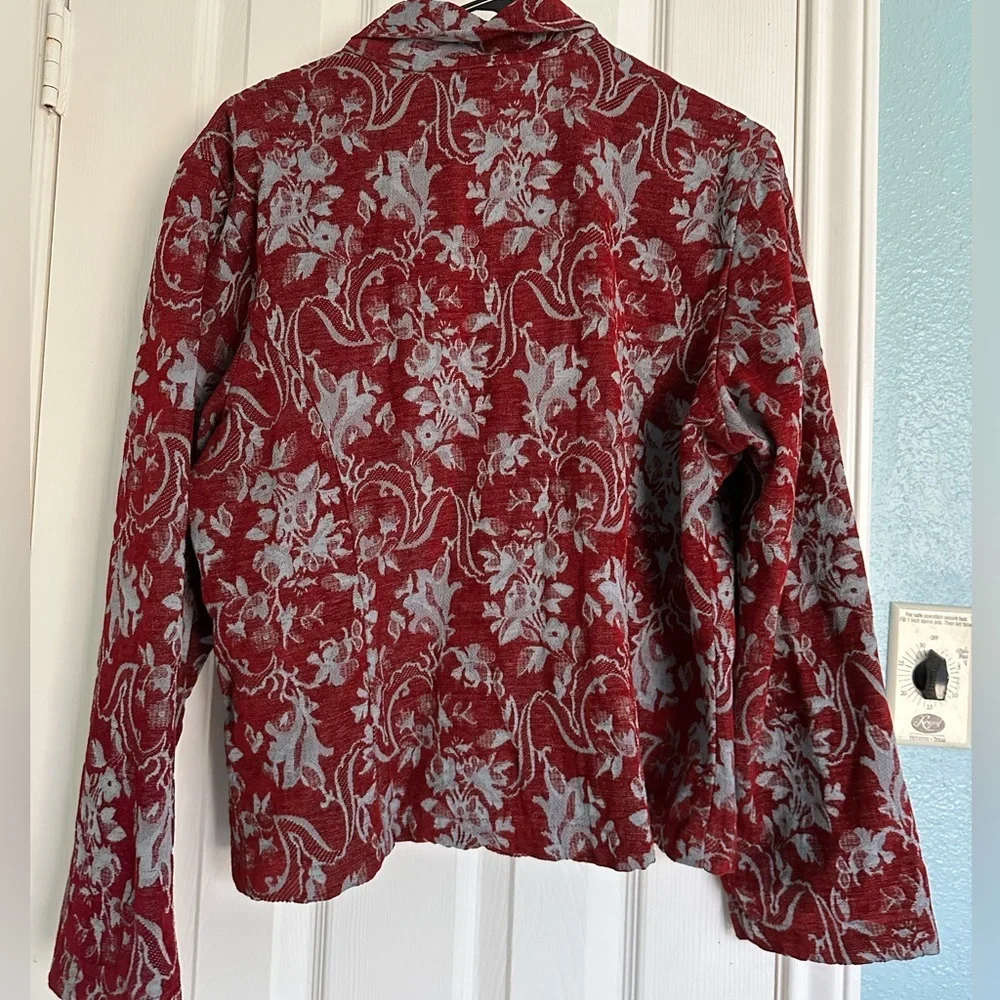 Vintage Color Me Cotton Burgundy Floral Jacket size Large Rhinestone Zipper - Picture 5 of 5